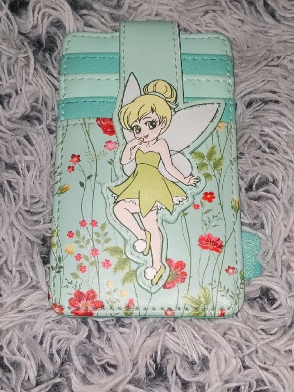 Disney Floral Card Wallet in Mint Green with Red Accents